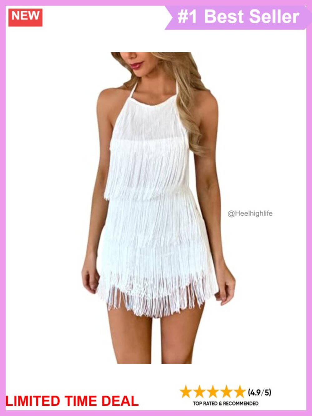 Women Halter Tassel Fringe Backless Romper Latin Dance Party Jumpsuit
